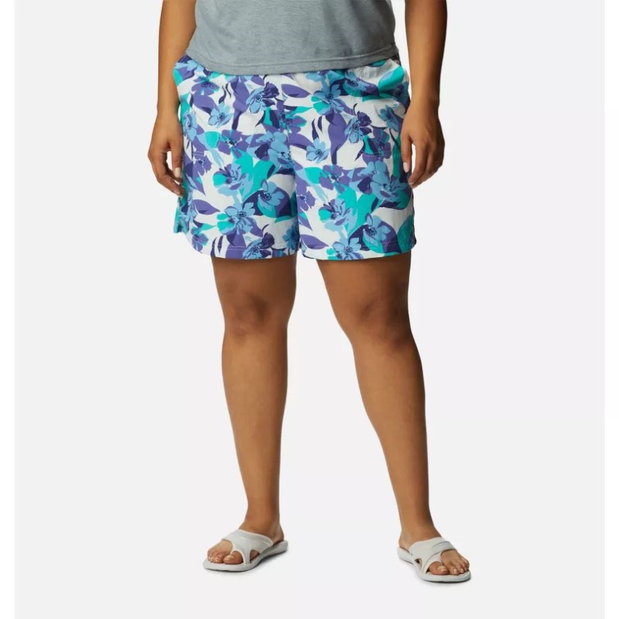 Purple Lotus/Pop Flora Columbia Sale Women's Sandy River II Printed Shorts Plus Size