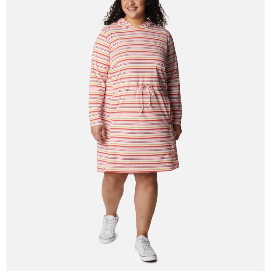 Red Hibiscus Climate Change Stripe Columbia Sale Women's Sun Trek Hooded Coverup Plus Size