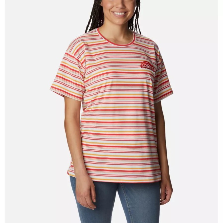 Red Hibiscus Climate Change Stripe Women's Sun Trek Oversized T-Shirt Columbia Sale