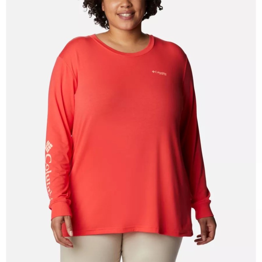 Red Hibiscus/Cool Grey Gradient Women's PFG Slack Water Graphic Long Sleeve Shirt Plus Size Columbia Sale