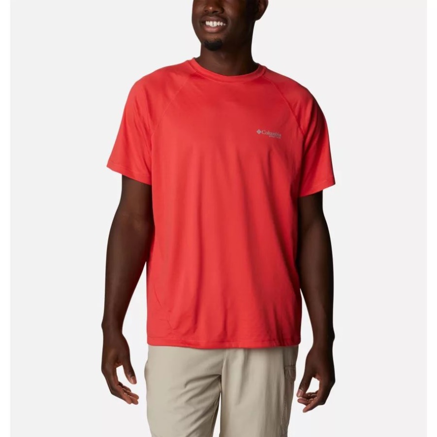 Red Hibiscus Men's PFG Zero Rules Ice Short Sleeve Shirt Columbia Sale