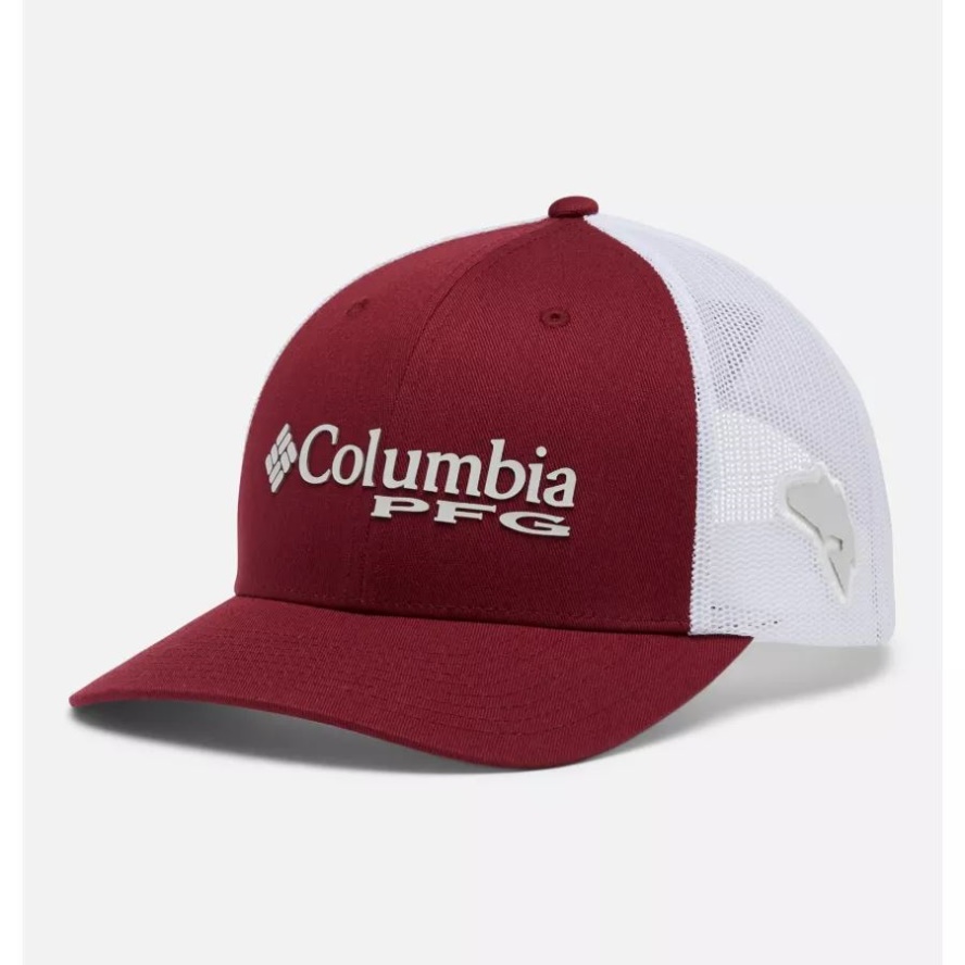 Red Jasper/Cool Grey/Redfish PFG Logo Mesh Snapback Mid Crown Columbia Sale