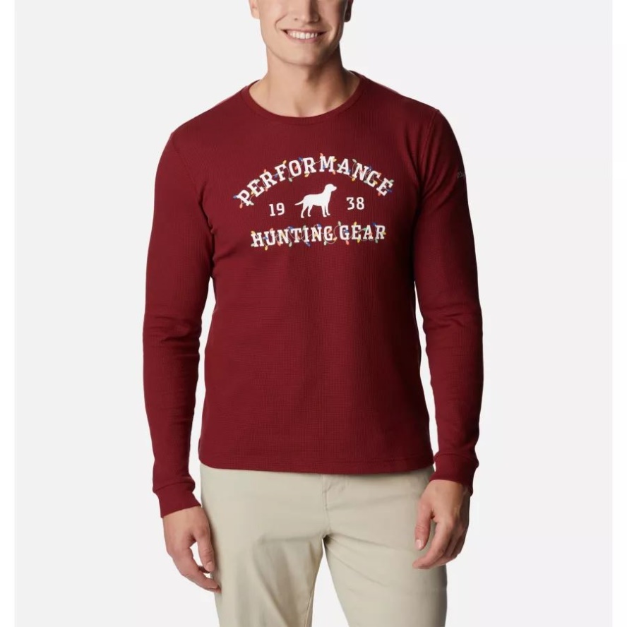 Red Jasper/White Holiday Men's PHG University Waffle Long Sleeve Shirt Columbia Sale