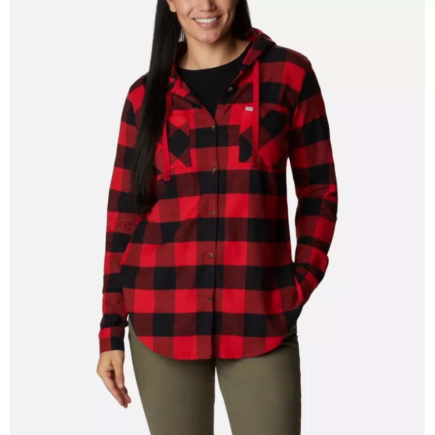 Red Lily Buffalo Check Columbia Sale Women's Anytime Stretch Hooded Long Sleeve Shirt