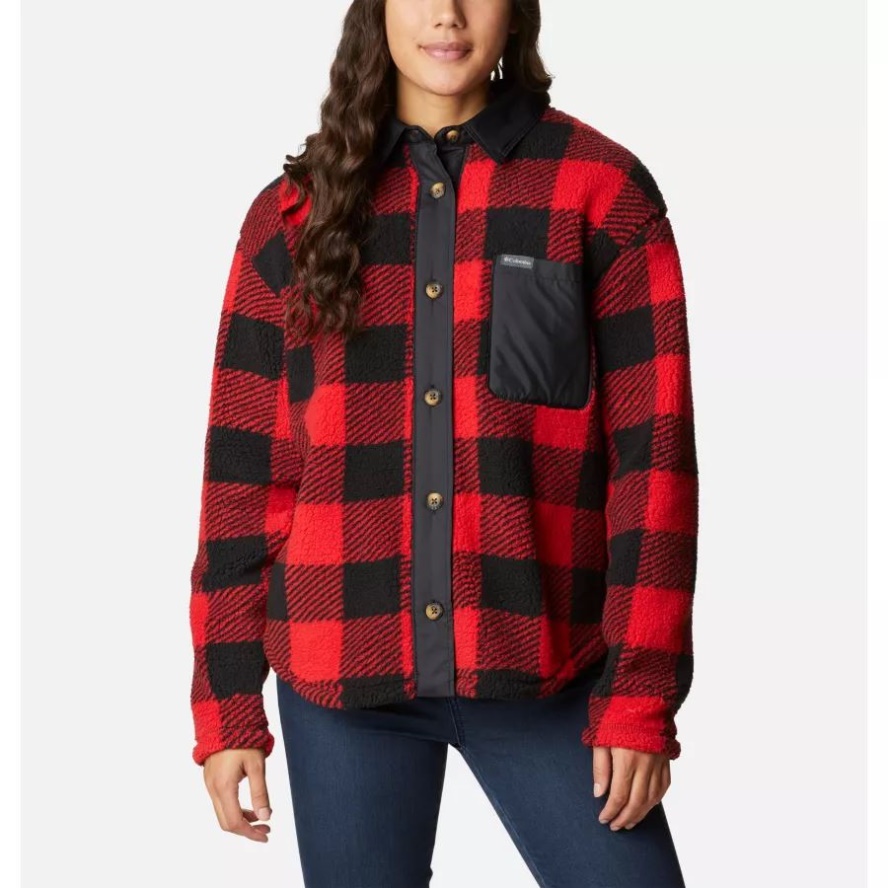 Red Lily Check Print Columbia Sale Women's West Bend Fleece Shirt Jacket