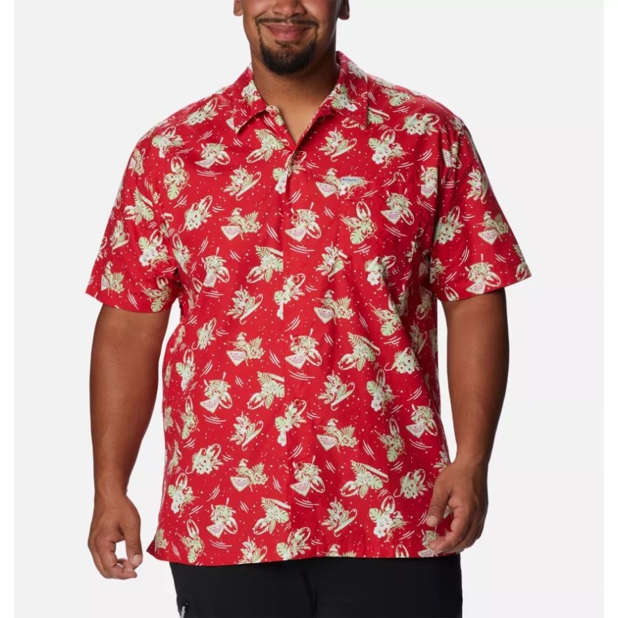 Red Spark Lite Me Up Print Columbia Sale Men's PFG Trollers Best Short Sleeve Shirt Big