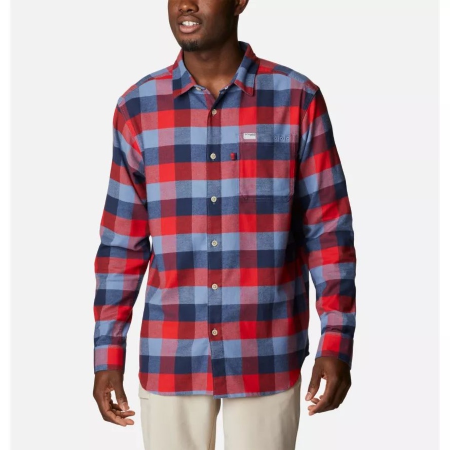Red Spark Multi Check Columbia Sale Men's PFG Slack Tide Flannel Long Sleeve Shirt