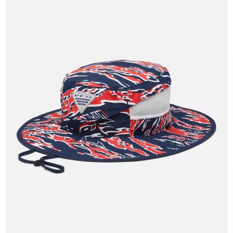 Red Spark/Rough Waves Print Columbia Sale PFG Super Backcast Booney Hat