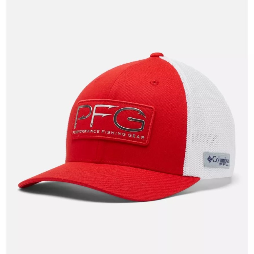 Red Spark/Silver Columbia Sale PFG Hooks Mesh Ball Cap High Crown