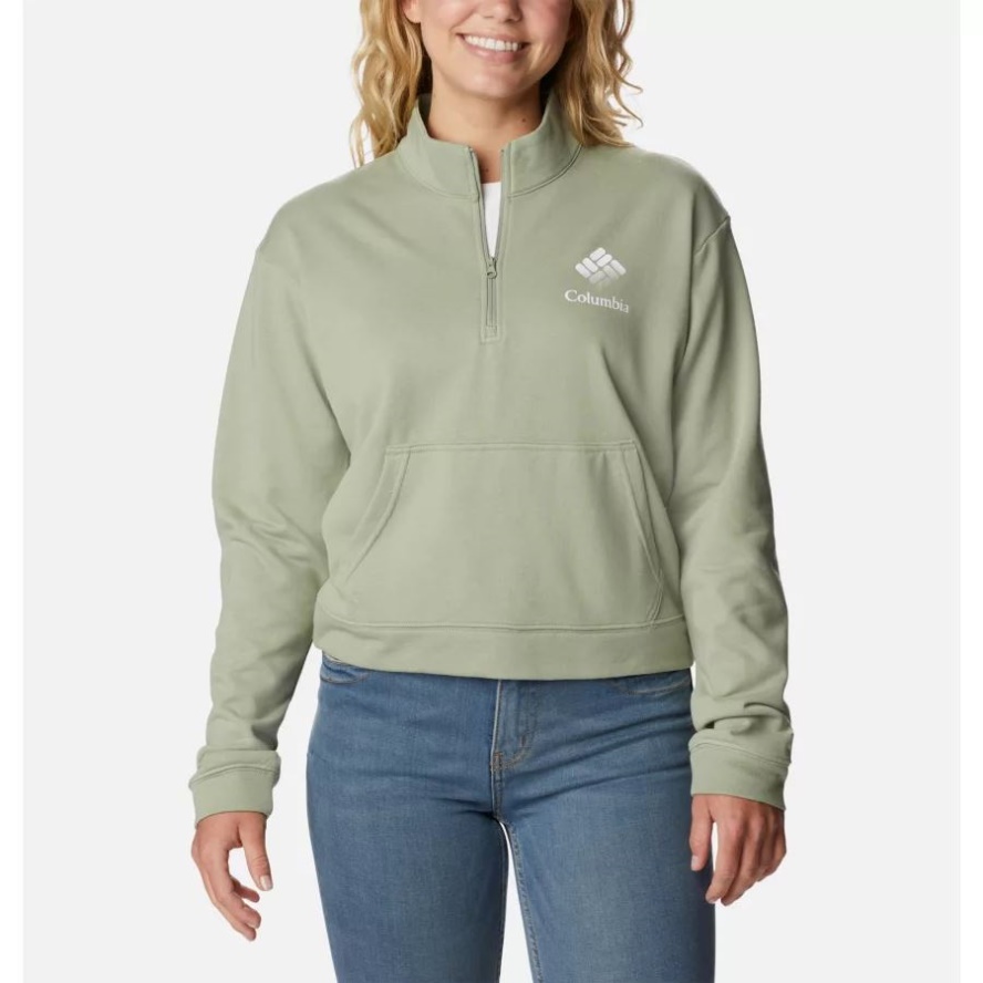 Safari/White CSC Stacked Logo Columbia Sale Women's Columbia Sale Trek French Terry Half Zip Sweatshirt