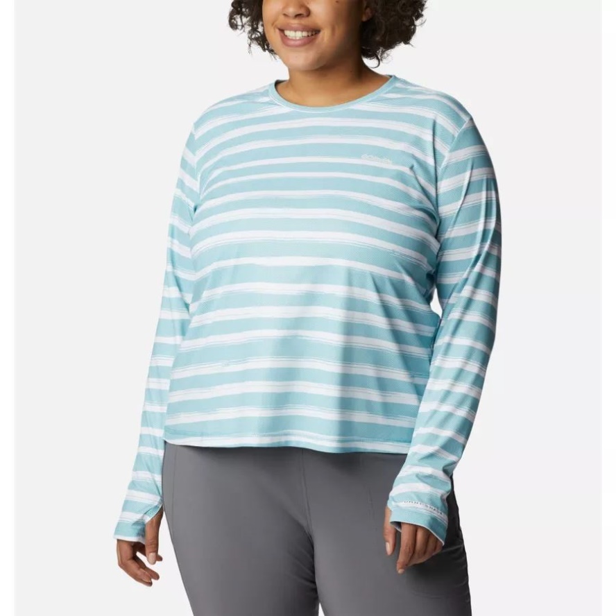 Sea Wave Brush Stripe Women's Sun Deflector Summerdry Long Sleeve Shirt Plus Size Columbia Sale