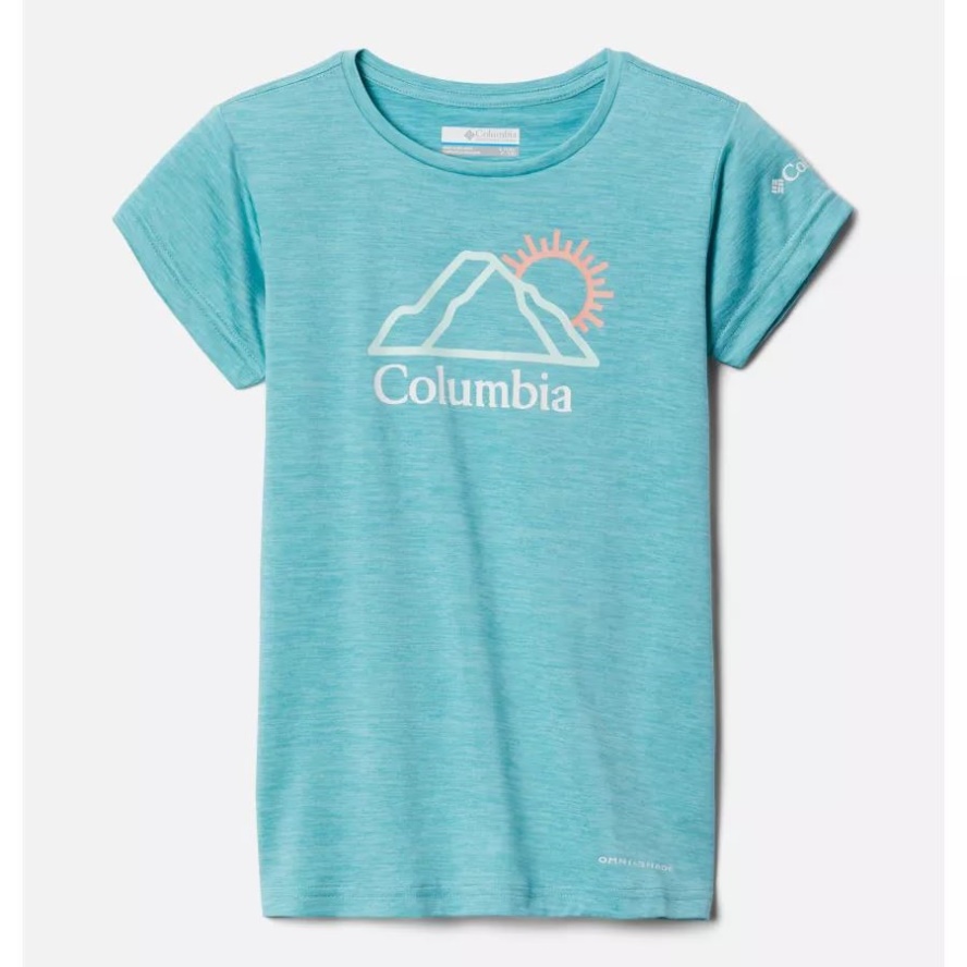 Sea Wave Heather Bright Peaks Columbia Sale Girls' Mission Peak Short Sleeve Graphic T-Shirt