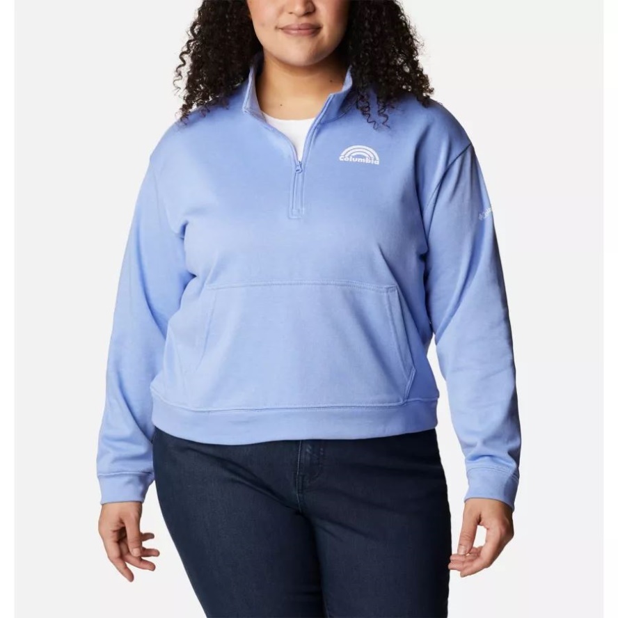 Serenity Heather/Rainbow Columbia Sale Women's Columbia Sale Trek French Terry Half Zip Sweatshirt Plus Size