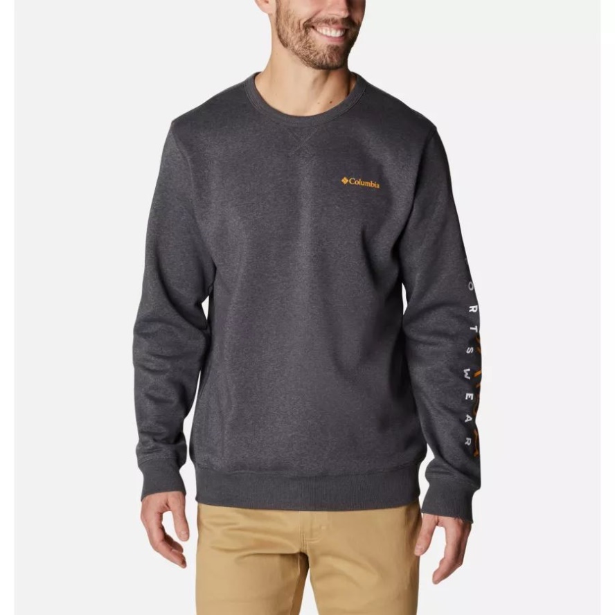 Shark Heather/Columbia Sale Brand Stencil Sleeve Columbia Sale Brand Men's Columbia Sale Brand Logo Fleece Crew