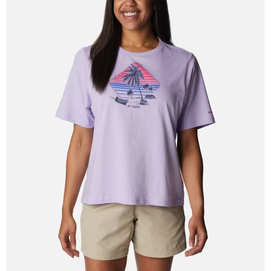 Soft Violet/Panga Palms Graphic Women's PFG Bramley Bay Relaxed Tee Columbia Sale