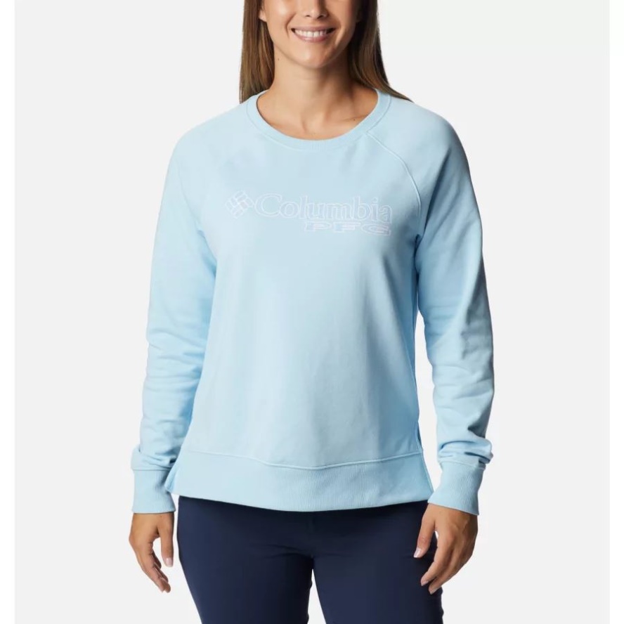 Spring Blue/Palmetto Graphic Columbia Sale Women's PFG Slack Water French Terry Crew Sweatshirt