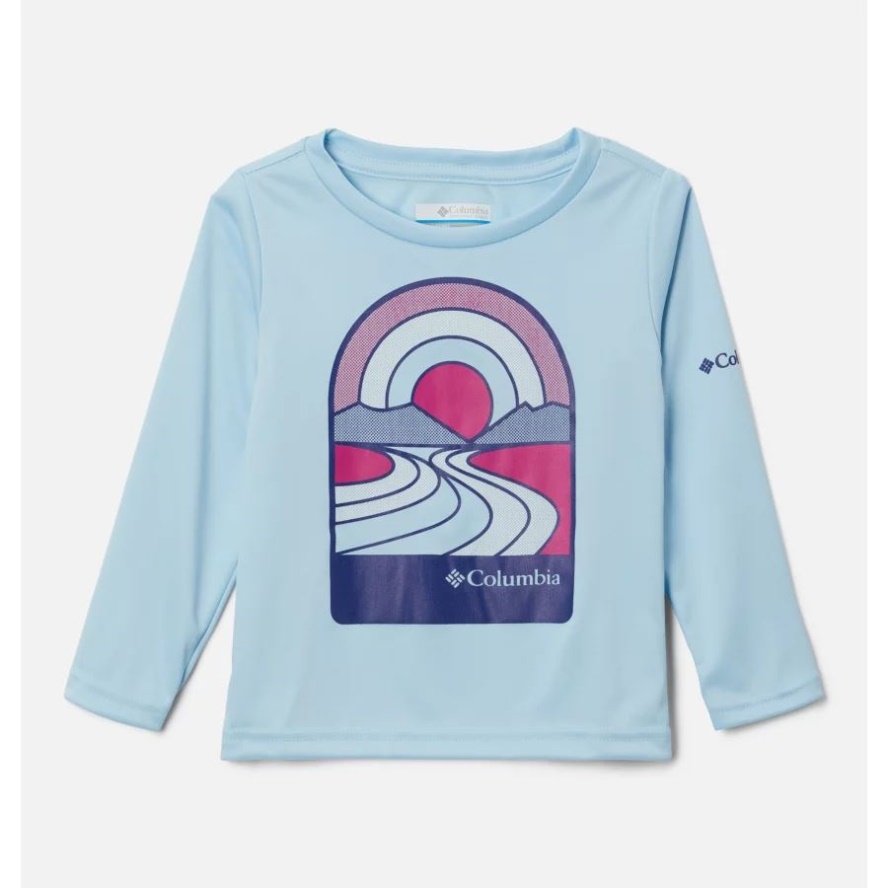 Spring Blue/Suntrek Trails II Girls' Toddler Mirror Rock Long Sleeve Graphic Shirt Columbia Sale