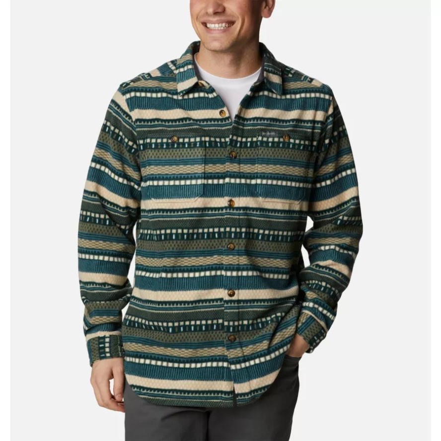 Spruce Apres Stripe Print Men's Flare Gun Fleece Over Shirt Columbia Sale