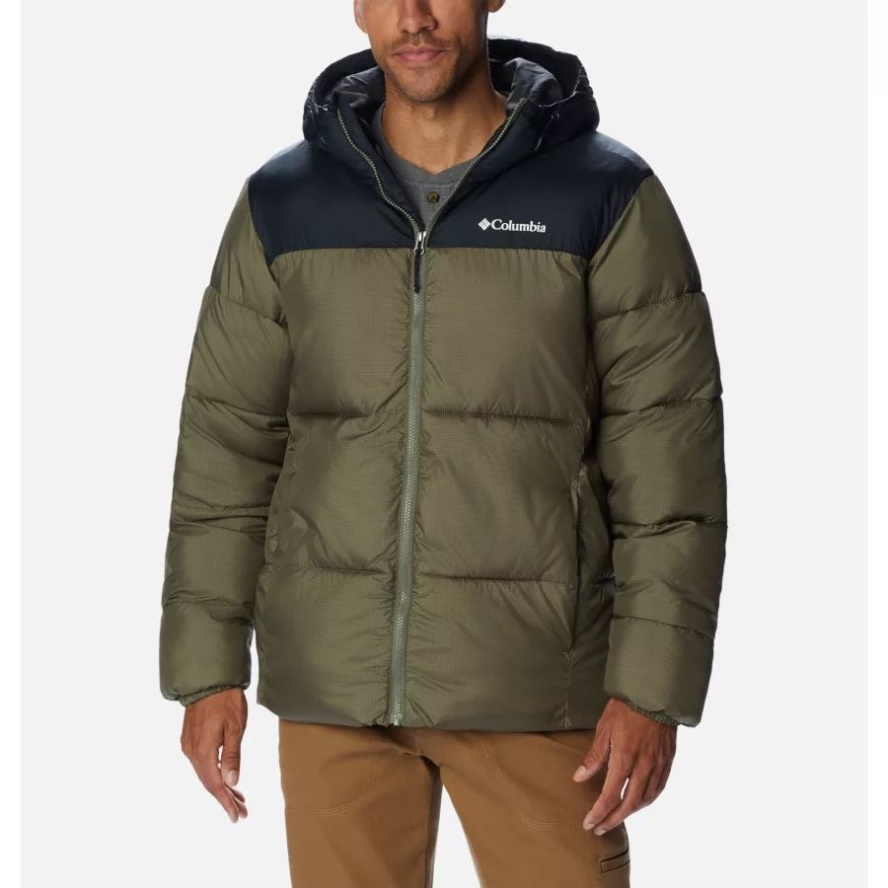 Stone Green/Black Men's Puffect Hooded Puffer Jacket Columbia Sale