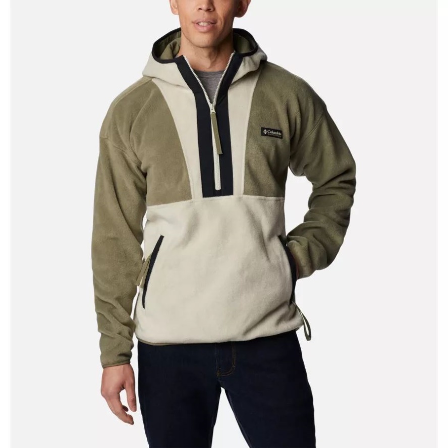 Stone Green/Fossil/Black Men's Back Bowl Half Zip Fleece Hoodie Columbia Sale
