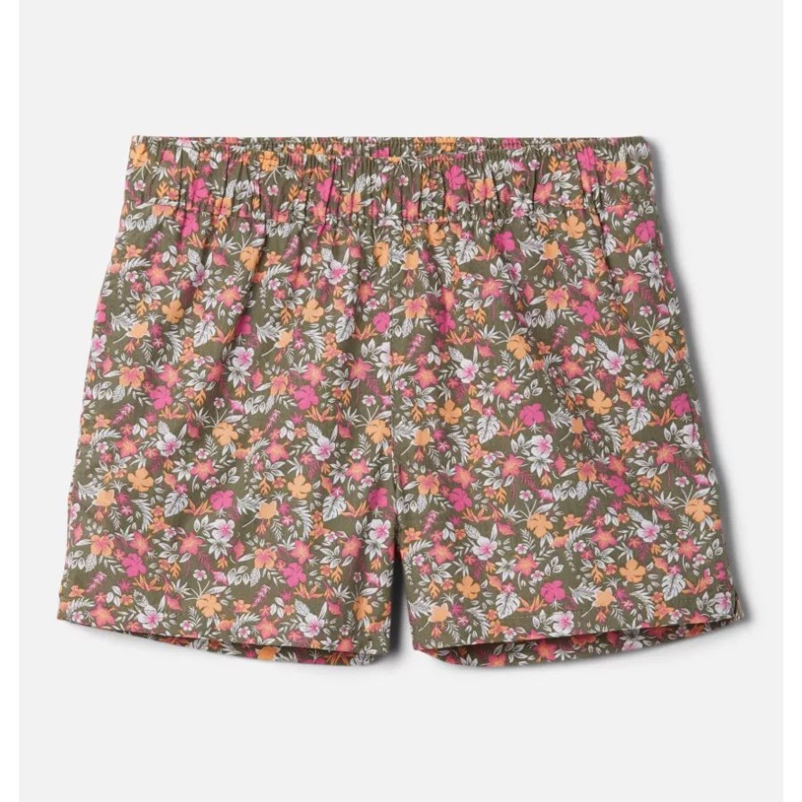 Stone Green Mini-Biscus Girls' Washed Out Printed Shorts Columbia Sale
