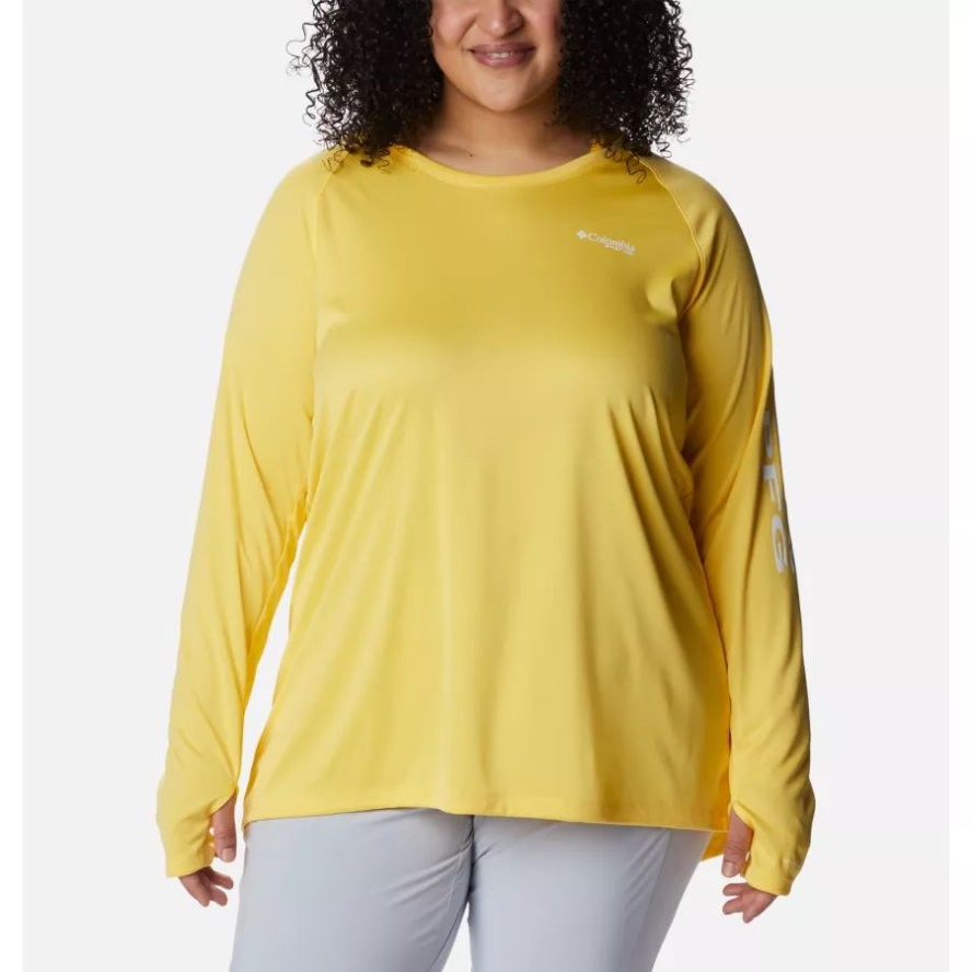 Sun Glow/White Logo Women's PFG Tidal Tee Hoodie Plus Size Columbia Sale