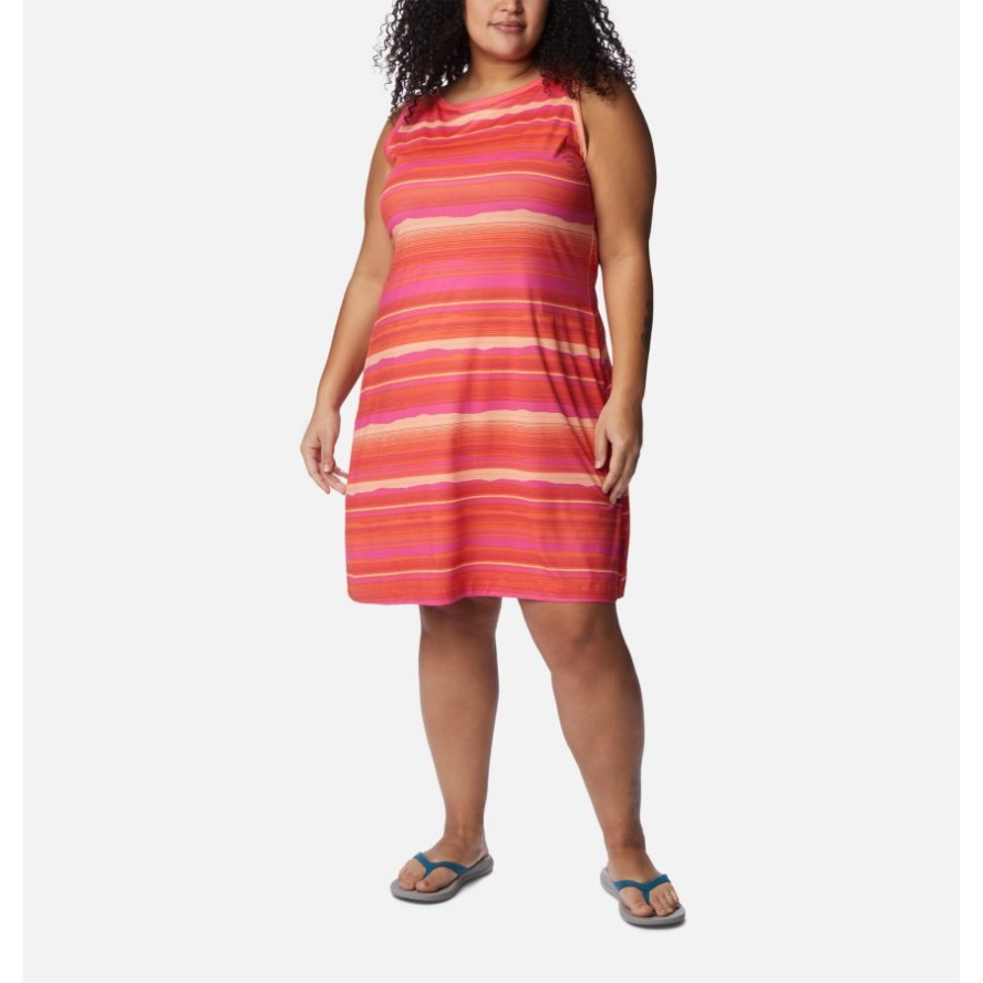 Sunset Orange/Horizons Stripe Columbia Sale Women's Chill River Printed Dress Plus Size