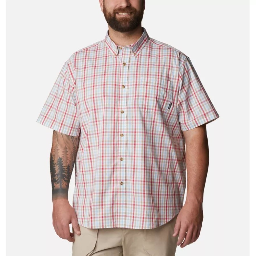 Sunset Red Multi Gingham Men's Rapid Rivers II Short Sleeve Shirt Big Columbia Sale Brand
