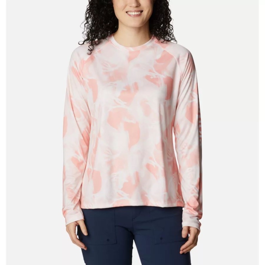 Tiki Pink/Auroras Print Women's PFG Super Tidal Tee Long Sleeve Columbia Sale