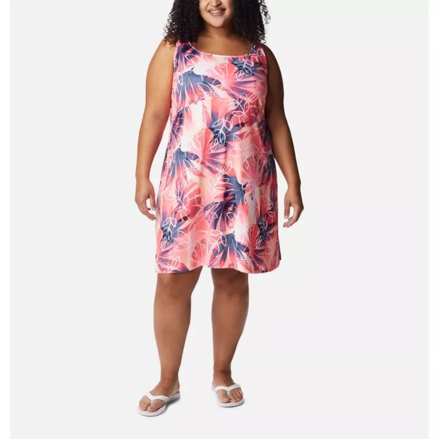 Tiki Pink/Shady Coves Print Women's PFG Freezer III Dress Plus Size Columbia Sale