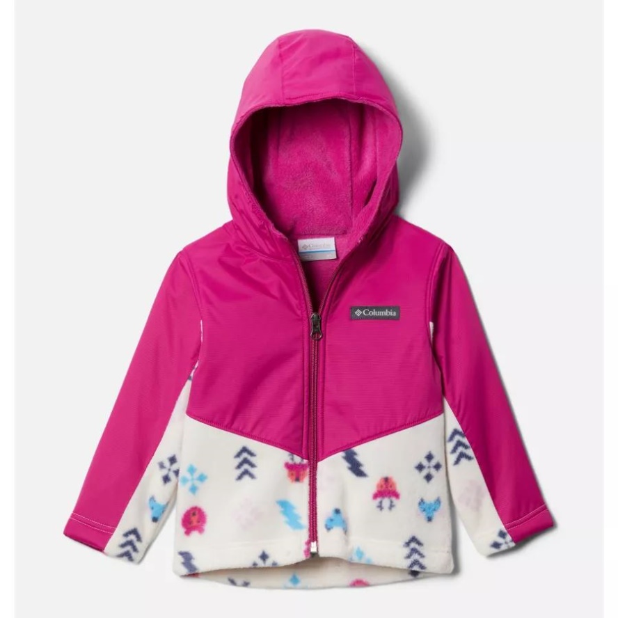 Toddler Steens Mt Overlay Hoodie Columbia Sale Chalk Woodlands/Wild Fuchsia
