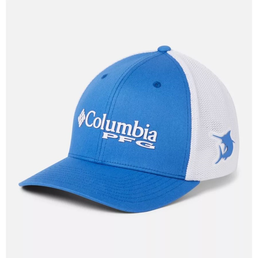 Vivid Blue Columbia Sale PFG Logo Mesh Ball Cap Mid Crown
