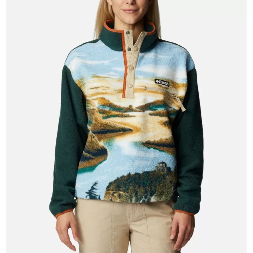 Warm Copper CRG Print/Spruce Women's Helvetia Cropped Half Snap Fleece Pullover Columbia Sale