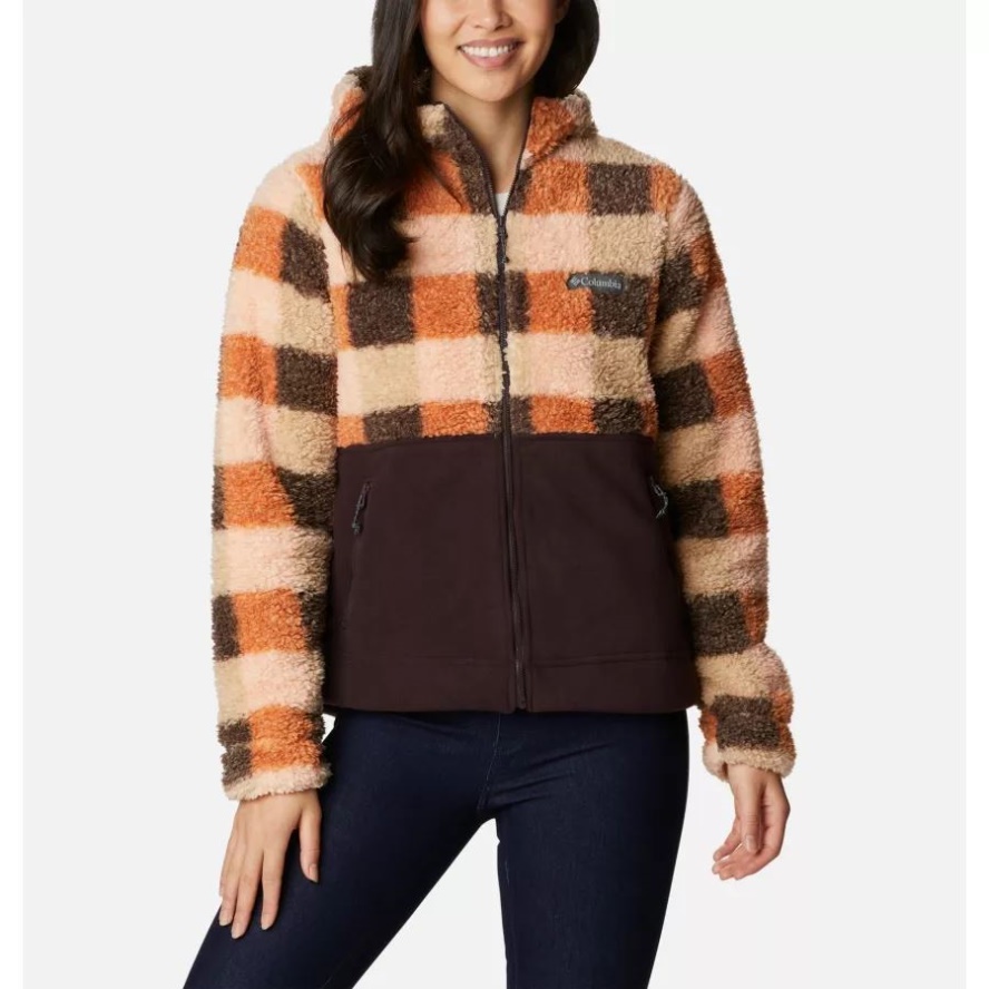 Warm Copper Check Multi/New Cinder Columbia Sale Women's Winter Pass Sherpa Hooded Full Zip Fleece Jacket