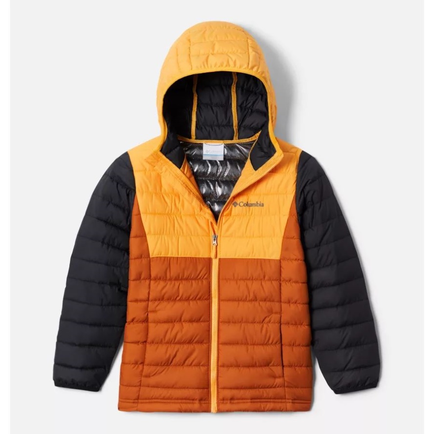 Warm Copper/Mango/Black Boys' Powder Lite Hooded Jacket Columbia Sale Brand