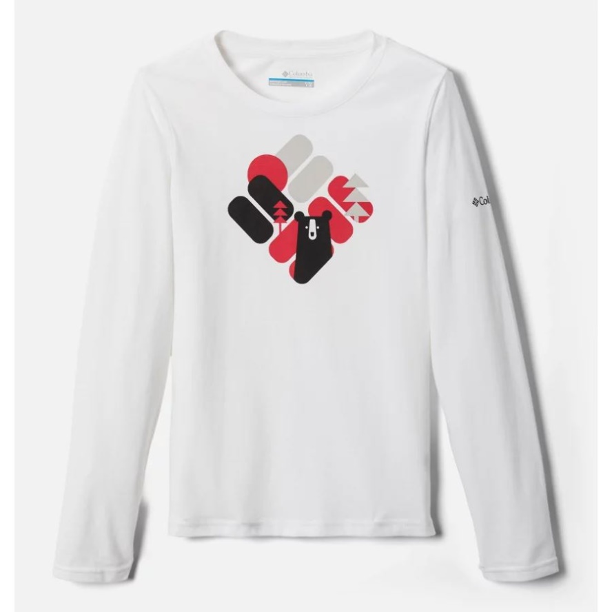 White/Bearly Hidden Boys' Dobson Pass Long Sleeve Graphic T-Shirt Columbia Sale