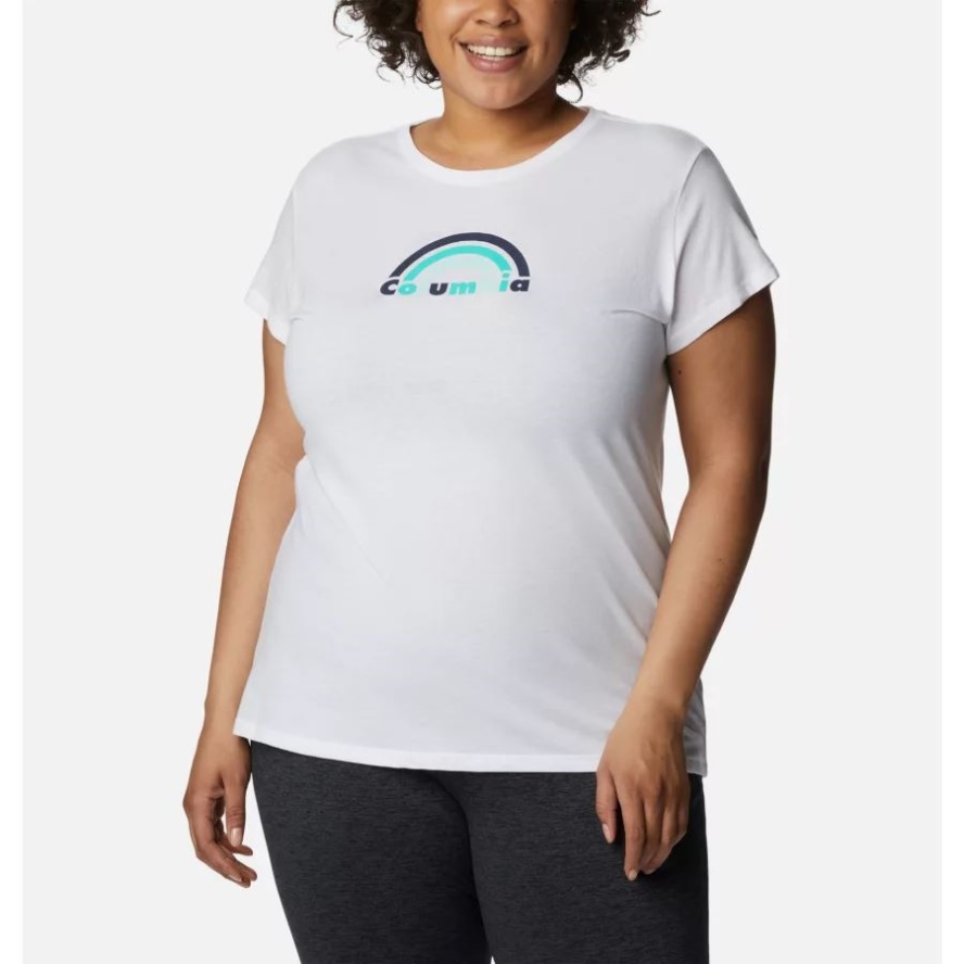 White/Blocked Rainbow Columbia Sale Women's Columbia Sale Trek Short Sleeve Graphic Shirt Plus Size