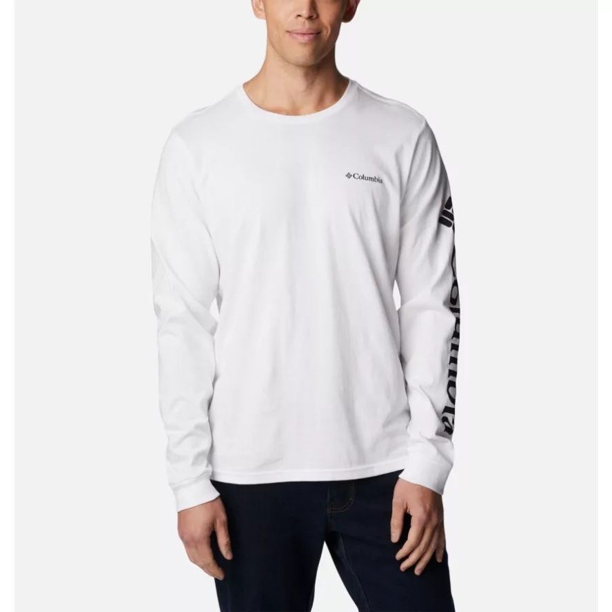 White/CSC Sleeve Logo Men's CSC Basic Logo Long Sleeve T-Shirt Columbia Sale