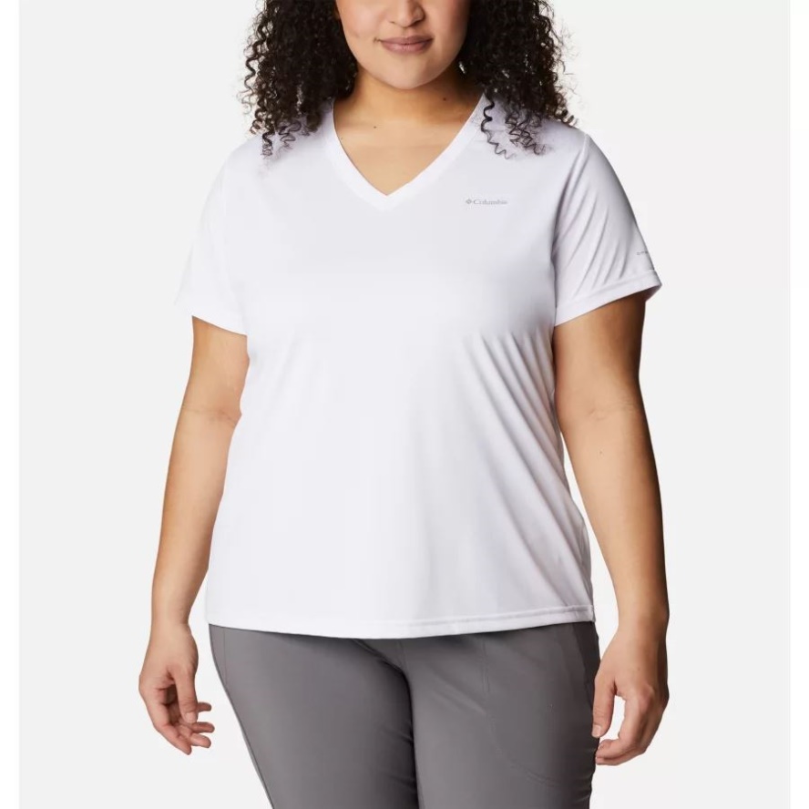 White Columbia Sale Women's Columbia Sale Hike Short Sleeve V Neck Shirt Plus Size