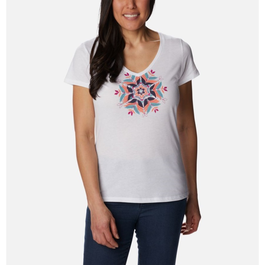White/Floral Leafscape Women's Daisy Days II V-Neck T-Shirt Columbia Sale