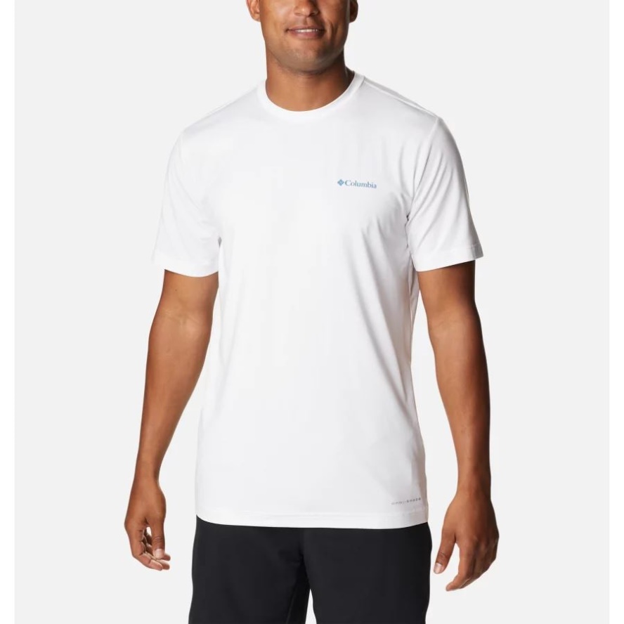 White Heather/CSC Stacked Logo Men's Tech Trail Graphic T-Shirt Columbia Sale