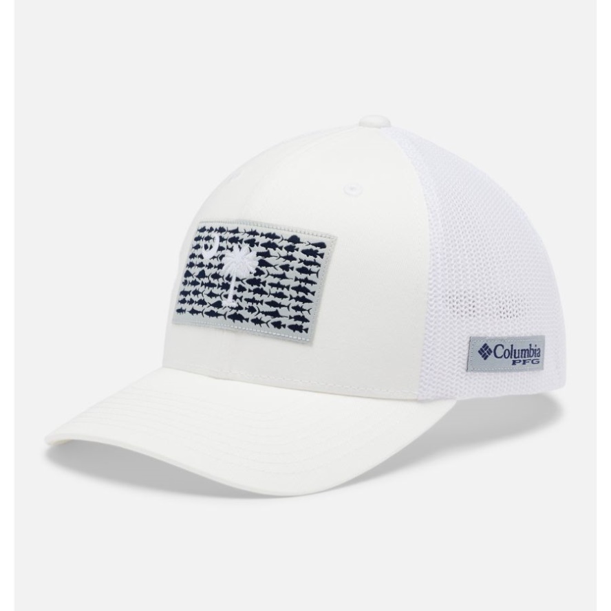 White/Key West Fish Flag PFG Fish Flag Mesh Ball Cap High Crown Columbia Sale