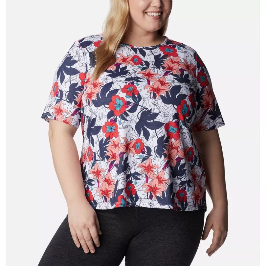 White Lakeshore Floral Multi Print Women's Chill River Short Sleeve Shirt Plus Size Columbia Sale
