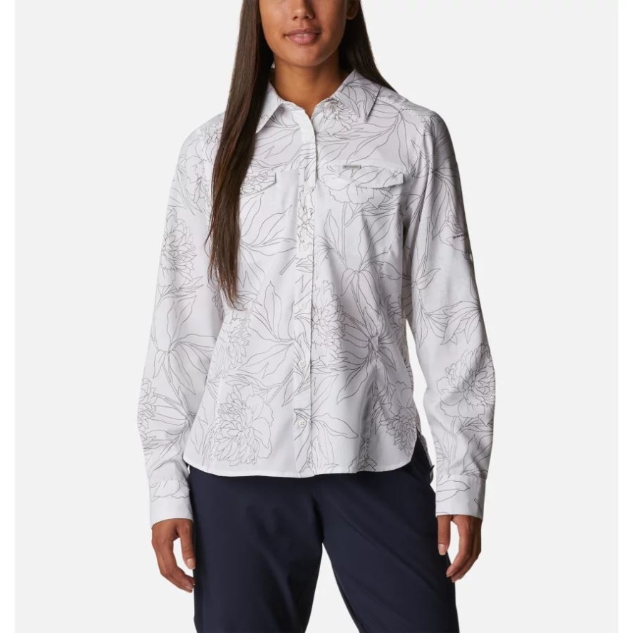 White Leafy Lines Columbia Sale Women's Silver Ridge Lite Plaid Long Sleeve Shirt