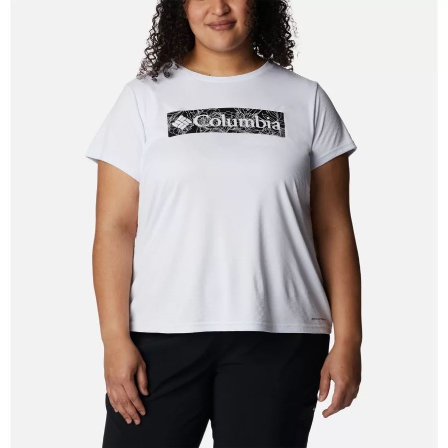 White Leafy Lines Women's Cirro Ice Graphic Short Sleeve Crew Shirt Plus Size Columbia Sale