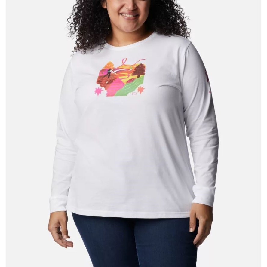 White/Loveis Ribbons Columbia Sale Women's Tested Tough In Pink Graphic Long Sleeve Tee II Plus Size