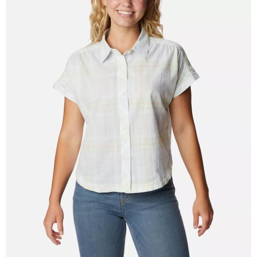 White/Multi Plaid Women's Camp Henry IV Short Sleeve Shirt Columbia Sale
