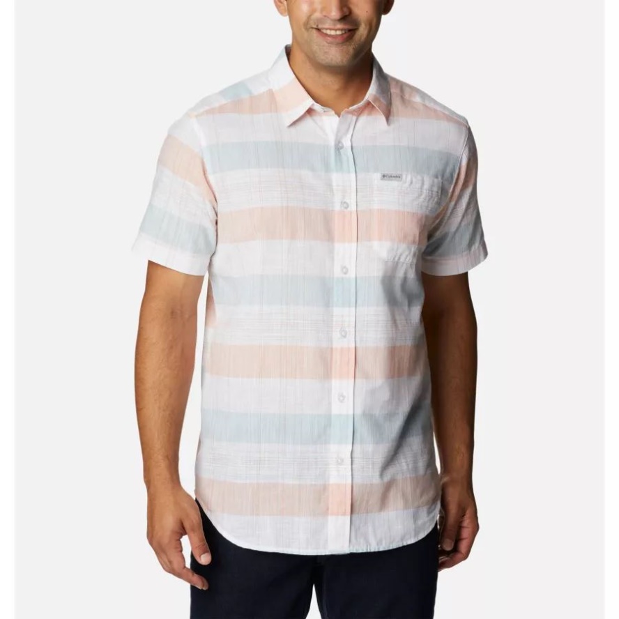White Scattered Stripe Men's Rapid Rivers Novelty Short Sleeve Shirt Columbia Sale