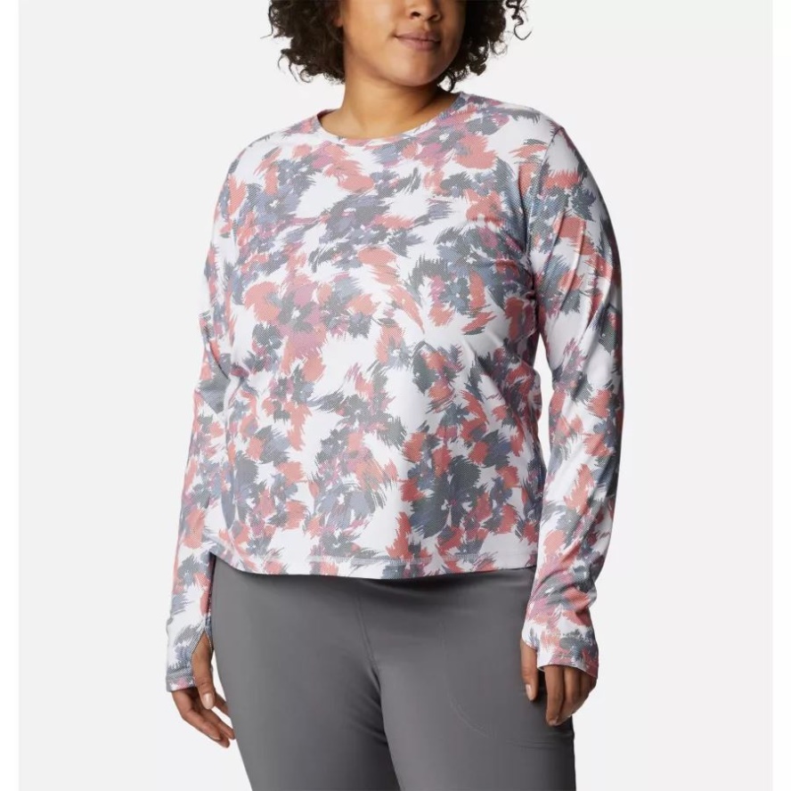 White Typhoon Blooms Columbia Sale Women's Sun Deflector Summerdry Long Sleeve Shirt Plus Size