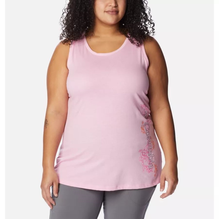 Wild Rose Hthr/Blooming Lines Graphic Women's Bluff Mesa Tank Plus Size Columbia Sale